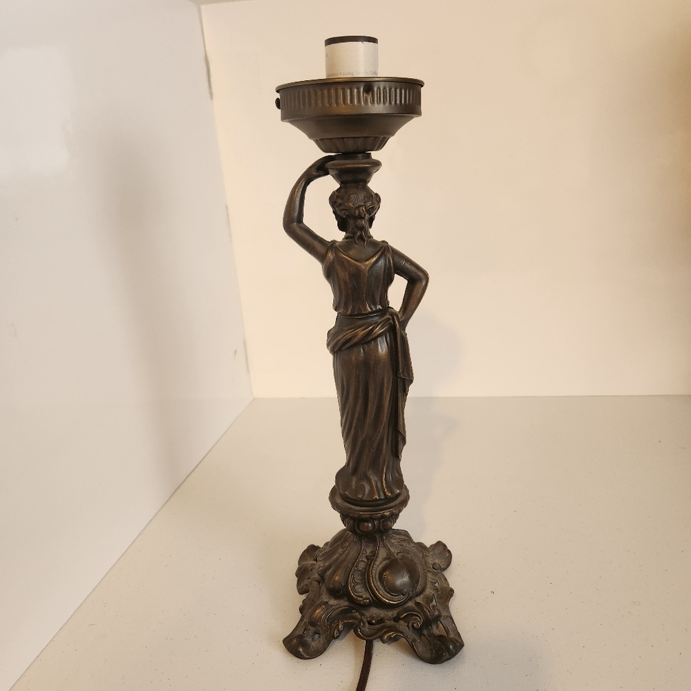 Neo-Classical Style Figural Statue Table Lamp Bronze Tone 15" Vintage Art Deco - Picture 5 of 11